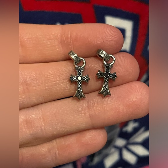 Chrome Hearts Sterling silver Cross post back Stud dangle earrings Pave